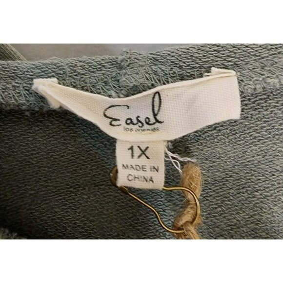 Easel Clothing Star Patch Mineral Washed Hoodie Pullover Sage Plaid Detail 1X - Picture 3 of 7